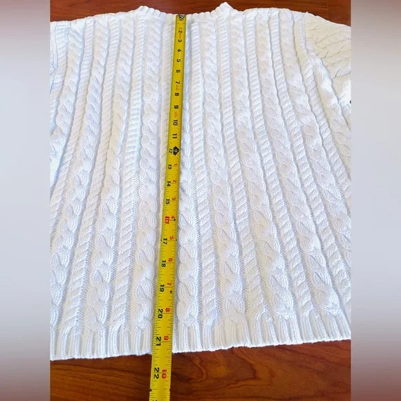 VTG Eddie Bauer Cable Knit Sweater White Chunky Fisherman 100% Cotton sz L - XL - Picture 7 of 7